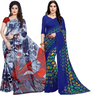 Anand Paisley, Geometric Print, Floral Print Daily Wear Georgette Saree(Pack of 2, Blue, Grey)