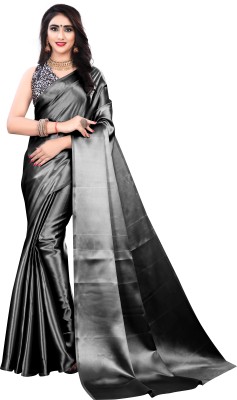 ZINLORIZ Solid/Plain Bollywood Satin Saree(Black)