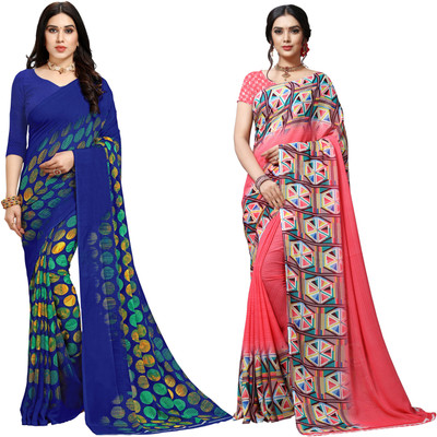 kashvi sarees Paisley, Geometric Print, Floral Print Daily Wear Georgette Saree(Pack of 2, Pink)
