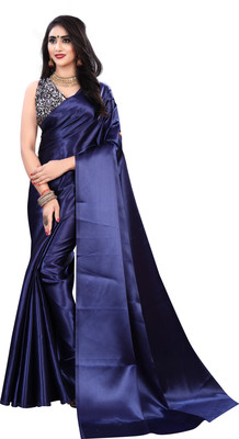 ZINLORIZ Solid/Plain Bollywood Satin Saree(Black)