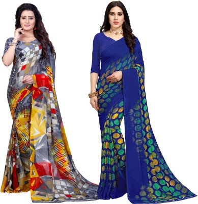 kashvi sarees Paisley, Geometric Print, Floral Print Daily Wear Georgette Saree(Pack of 2, Blue, Grey)