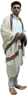 KASHMIR HANDLOOM Cashmere Self Design Men Shawl(White)