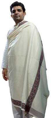 KASHMIR HANDLOOM Cashmere Self Design Men Shawl(White)