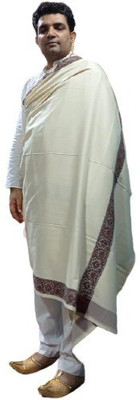 KASHMIR HANDLOOM Cashmere Self Design Men Shawl(White)