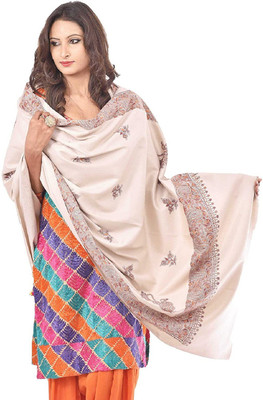 BE SWADESHI Polyester Wool Blend Printed Women Shawl(Beige)