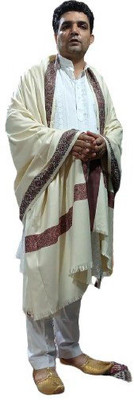 KASHMIR HANDLOOM Cashmere Self Design Men Shawl(White)