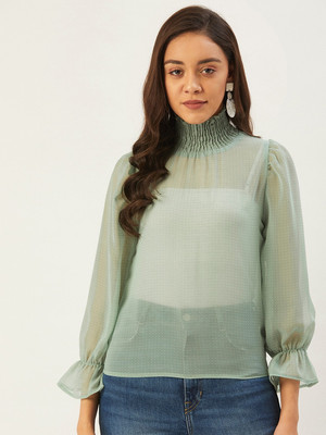 ANVI Be Yourself Casual 3/4 Sleeve Printed Women Green Top