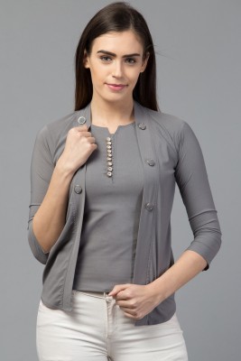 FASHIONZILLA Casual 3/4 Sleeve Solid Women Grey Top