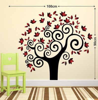 LANSTICK 99.06 cm TREE WITH RED LEAVES STICKER Self Adhesive Sticker(Pack of 1)