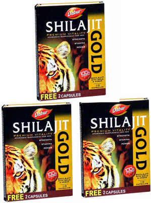 Dabur Shilajit Gold 10 Capsules with 2 capsules(Pack of 4, 36 Capsules)