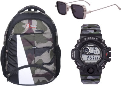 blubags Super 36 Liters Military Army Backpack Shock Green Military Digital Watch and Black Kabir Singh Sunglass 36 L Laptop Backpack(Green)