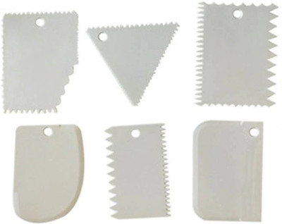 JAMBOREE 6Pcs Sawtooth shaped Cake Cream Scraper Butter Knife Kitchen Gadgets Plastic Dough Cutter Dough Scraper DIY Baking Pastry Tool Baking Comb(Plastic Pack of 6)