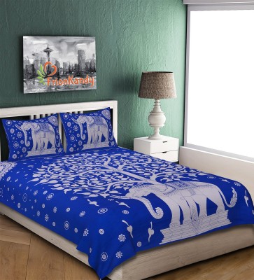 FrionKandy Living 104 TC Cotton Double Jaipuri Prints Flat Bedsheet(Pack of 1, Royal Blue)