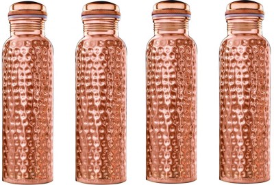 TAU Hammered Pattern Pure Copper Water Bottle, Non Rustic (SET OF 4) 900 ml Bottle(Pack of 4, Copper, Copper)