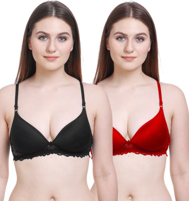 samvar PD Bra Women T-Shirt Non Padded Bra(Black, Red)
