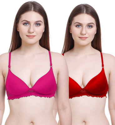 samvar PD Bra Women T-Shirt Non Padded Bra(Red, Pink)