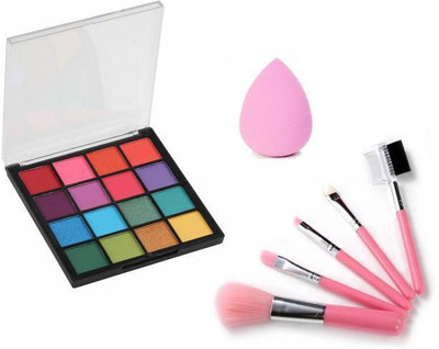 BR Belle Rosa Ultimate Eyeshadow Palette with 5 pcs. makeup brush set & MN Blender Beauty(7 Items in the set)