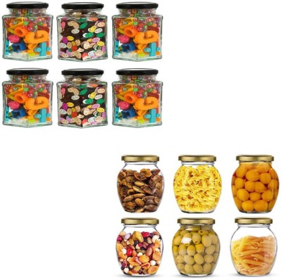 Antique Buyer Glass Grocery Container  - 350 ml, 250 ml(Pack of 12, Black, Gold)