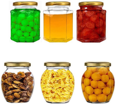 Sitaram Creation Glass Grocery Container  - 355 ml, 250 ml(Pack of 6, Clear)