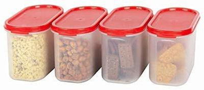 Cutting EDGE Plastic Utility Container  - 1200 ml(Pack of 4, Red, Clear)
