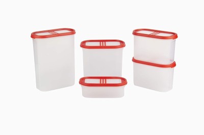 Cutting EDGE Plastic Utility Container  - 1200 ml, 2400 ml, 1800 ml, 525 ml(Pack of 5, Red, Clear)