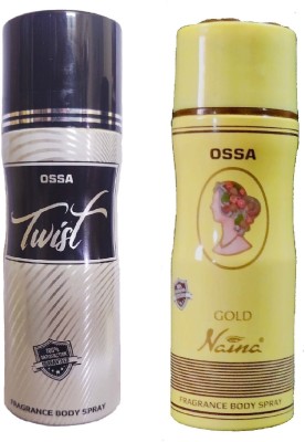 OSSA 1 TWIST and 1 GOLD NAINA deodorant, 200 ml each(Pack of 2) Deodorant Spray  -  For Men & Women(400 ml, Pack of 2)