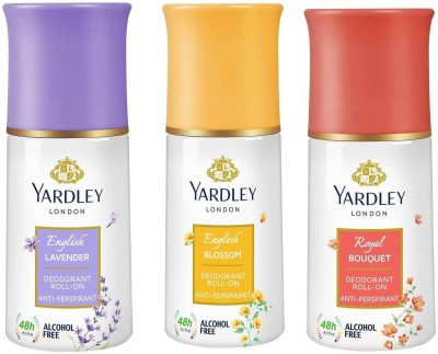 Yardley London English Lavender, Royal Bouquet and English Blossom Roll On Pack Of 3 Deodorant Roll-on  -  For Women(50 ml, Pack of 3)