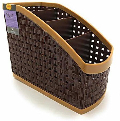 BUC 4 Compartments plastic Pen Stand(Brown, Yellow)