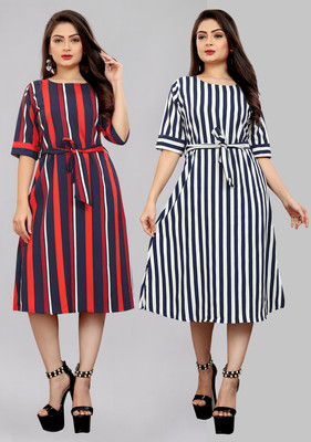 Modli 20 Fashion Women A-line Red, Dark Blue, Blue Knee Length Dress