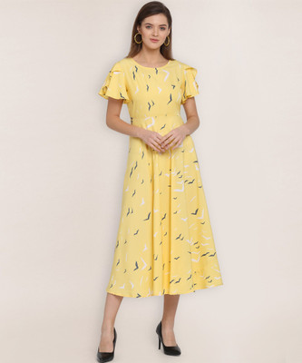 Oomph! Women A-line Yellow Maxi/Full Length Dress