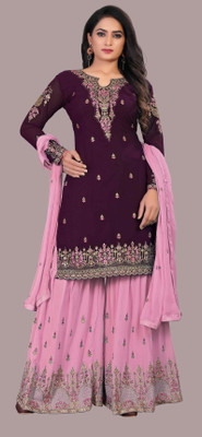 DIVINE INTERNATIONAL TRADING CO Georgette Embroidered Salwar Suit Material