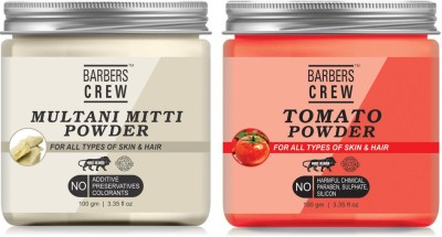 Barbers Crew Natural & Organic Multani Mitti Powder & Tomato Powder For Skin Brightning & Glowing-100GM-Packof-2-Jar-Combo-(200 g)