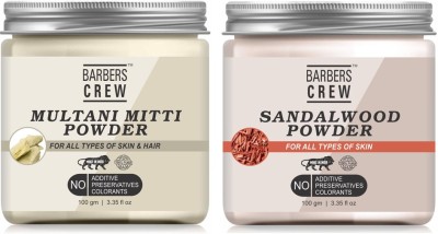 Barbers Crew Natural & Organic Multani Mitti Powder & Sandalwood Powder For Skin Brightning & Glowing-100GM-Packof-2-Jar-Combo-(200 g)