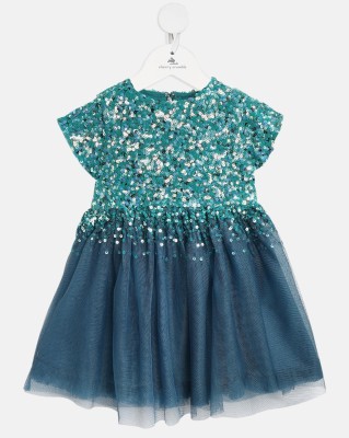 Nitt Hyman  - Cherry Crumble Baby Girls Midi/Knee Length Party Dress(Dark Green, Short Sleeve)