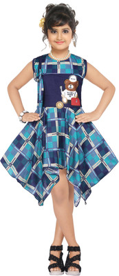 Samshil Fashion Girls Midi/Knee Length Casual Dress(Blue, Sleeveless)