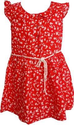 SHLOKSCOUTURE Girls Midi/Knee Length Casual Dress(Red, Sleeveless)