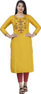 P PRIYA FASHION Women Embroidered Straight Kurta(Yellow)