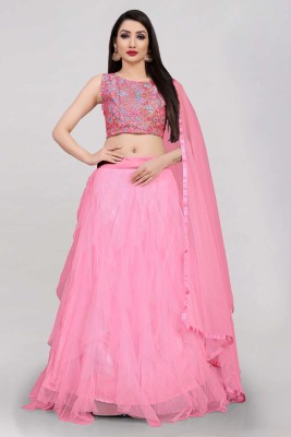 Divastri Solid Semi Stitched Lehenga Choli(Pink)