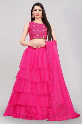 Divastri Embroidered Semi Stitched Lehenga Choli(Pink)