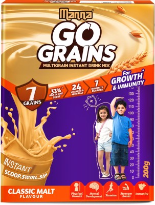 Manna Go Grains - Multigrain Instant Drink Mix for Kids Growth & Immunity -7 Grains & 7 Immunity Builders (Classic Malt)(200 g)