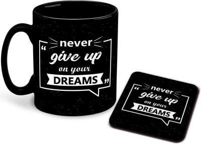 whats your kick Never Give Up Inspiration Printed Premium Black Ceramic Coffee With Coaster- Never Give Up, Motivation, Fitness Quotes, Coffee, Tea (Multi 7) Ceramic Coffee Mug(325 ml)