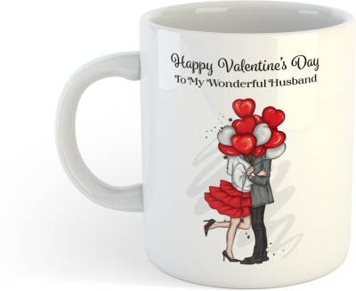 PASHUPATASTRA Happy Valentine's Day To My Wonderful Husband Classic Stylish Coffee Gift For Valentine's day ,Friends , Lovers , , Anniversary Gift , Ceramic Coffee Mug(330 ml)