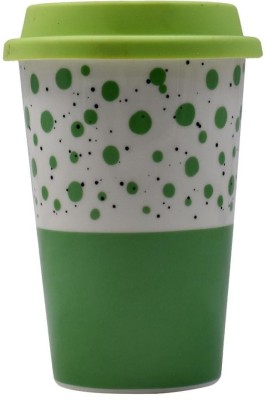 KidsCity.In Ceramic with Sillicone Lid, Polka Dots- (BPM4724) Ceramic Coffee Mug(325 ml)