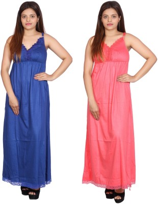 Womie Women Nighty(Dark Blue, Pink)