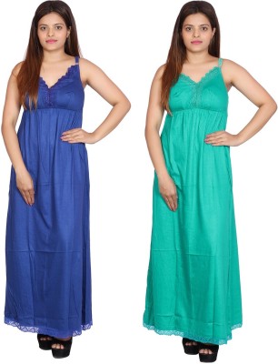 Womie Women Nighty(Dark Blue, Green)