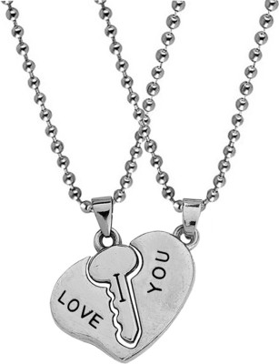 Sullery Valentine Day Gift Heart Shape Lock And Key Couple Locket Rhodium Metal Pendant