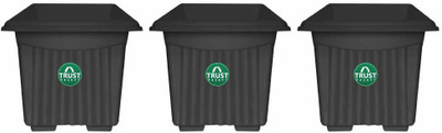 TrustBasket UV Treated Square Plastic Planter (6 inches) - Black Color- Set of 3 Plant Container Set(Pack of 3, Plastic)