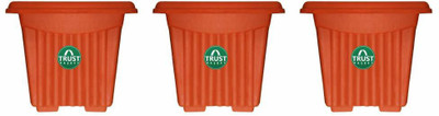 TrustBasket UV Treated Square Plastic Planter (6 inches) - Terracotta Color - Set of 3 Plant Container Set(Pack of 3, Plastic)