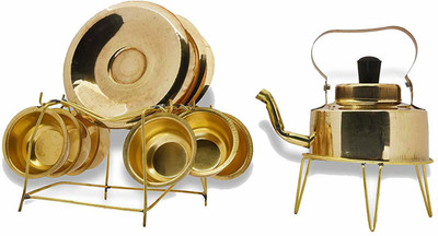 India Meets India Brass Kettle, Cup & Plate Set Kitchen Toys