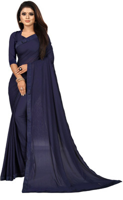 Ditisa Fashion Solid/Plain Bollywood Lycra Blend Saree(Blue)
